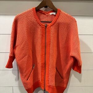 CAbi Orange Zip-up Knit Sweater- size Small